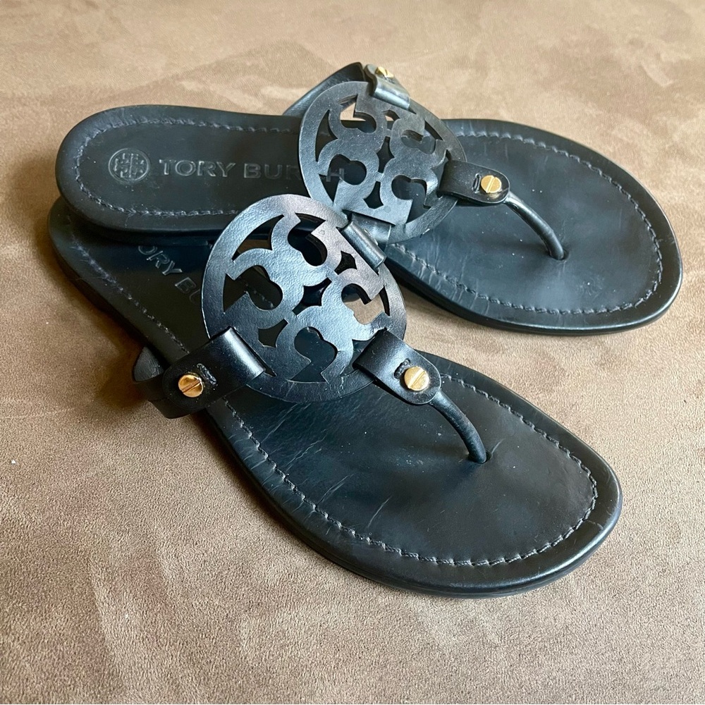 AUTHENTIC TORY BURCH BLACK LEATHER MILLER SANDALS